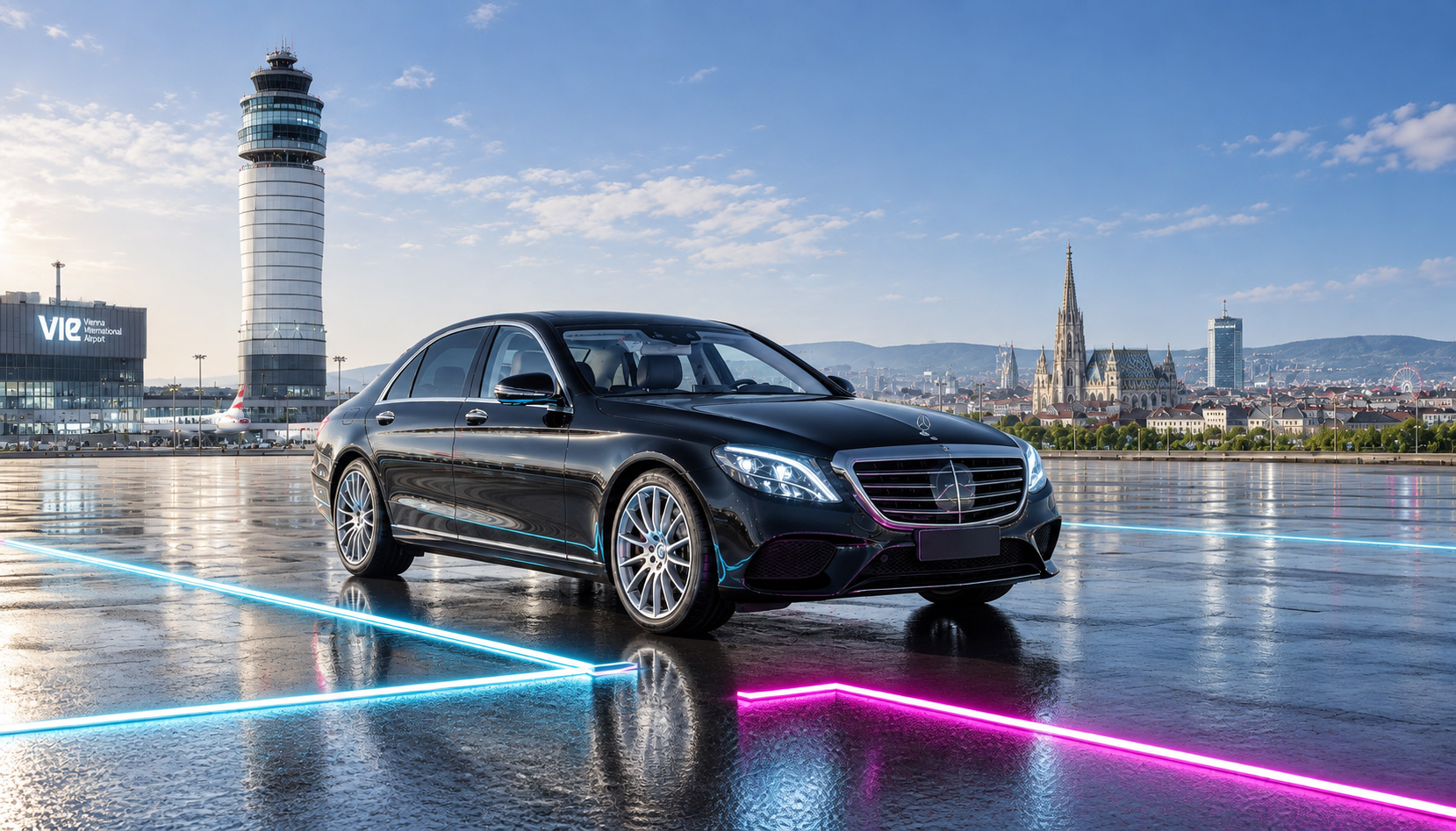 Premium Mercedes-Limousine von DeltaTaxi für Flughafentransfer in Wien